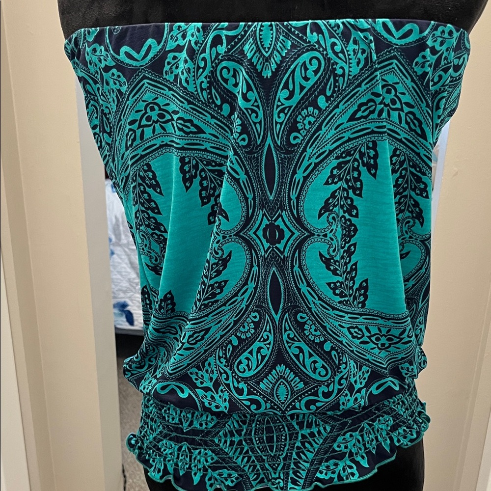 Elegant Teal Paisley Women's Tube Top - Picture 4 of 5